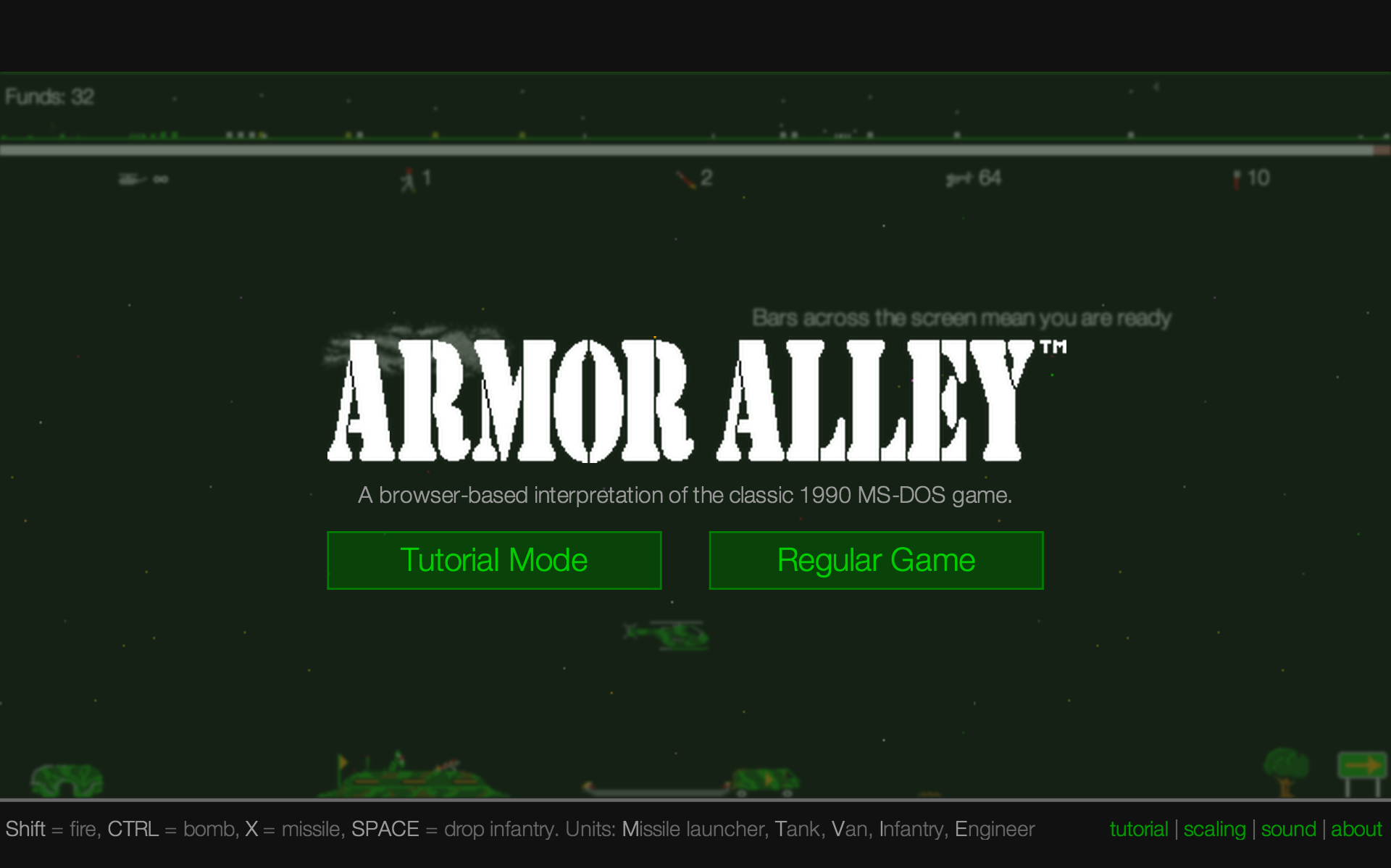 Armor Alley: Web Prototype: Screenshot (scaled mode)